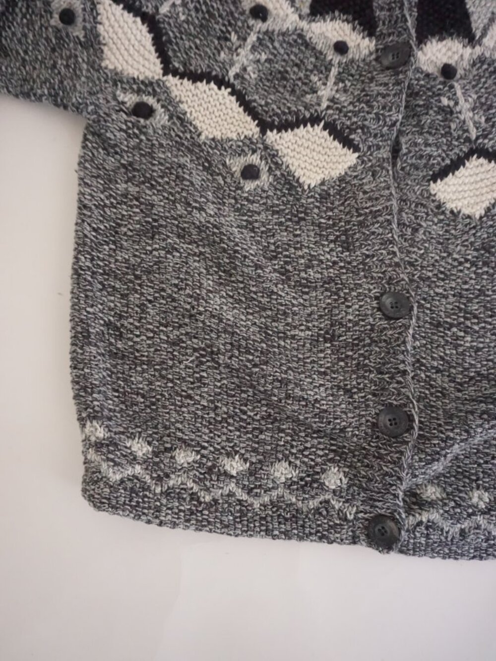 Vintage Crazy Horse Grey Black Geometric Textured Button Cotton Cardigan S - Picture 7 of 12
